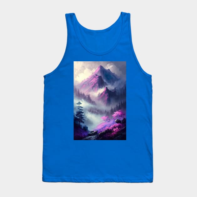 Mountain landscape in psychedelic shades of lavender and purple -2 Tank Top by UmagineArts